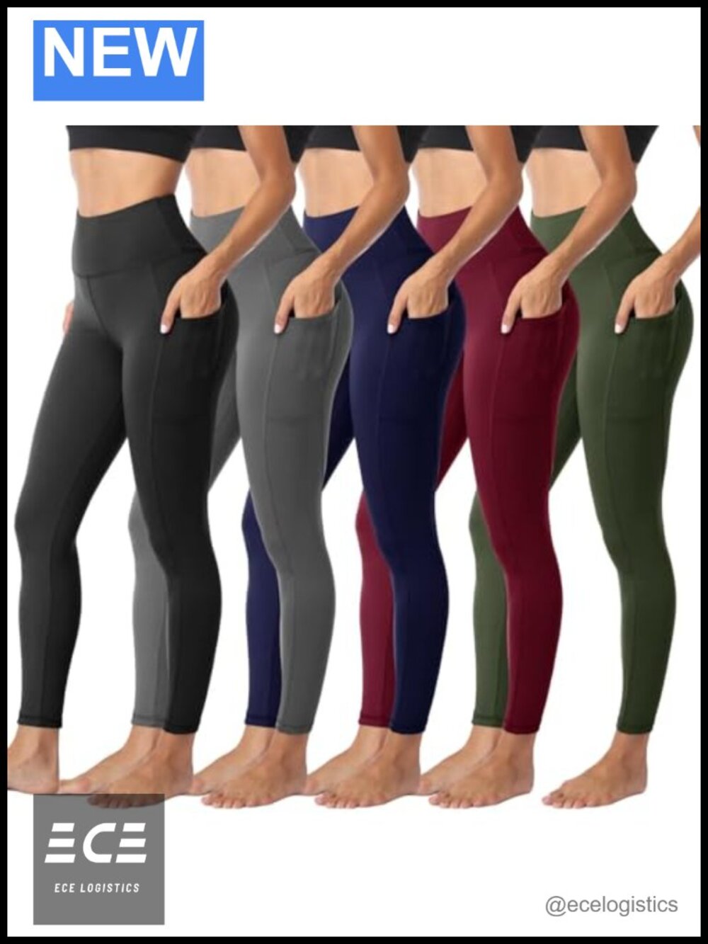 5 Pack High Rise Leggings with Pockets Tummy Control Yoga Pants